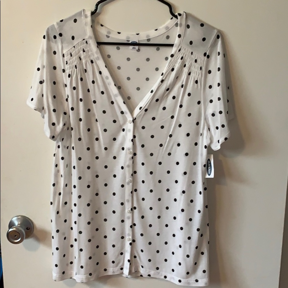 Old Navy White/Black Polka Dot Blouse Top